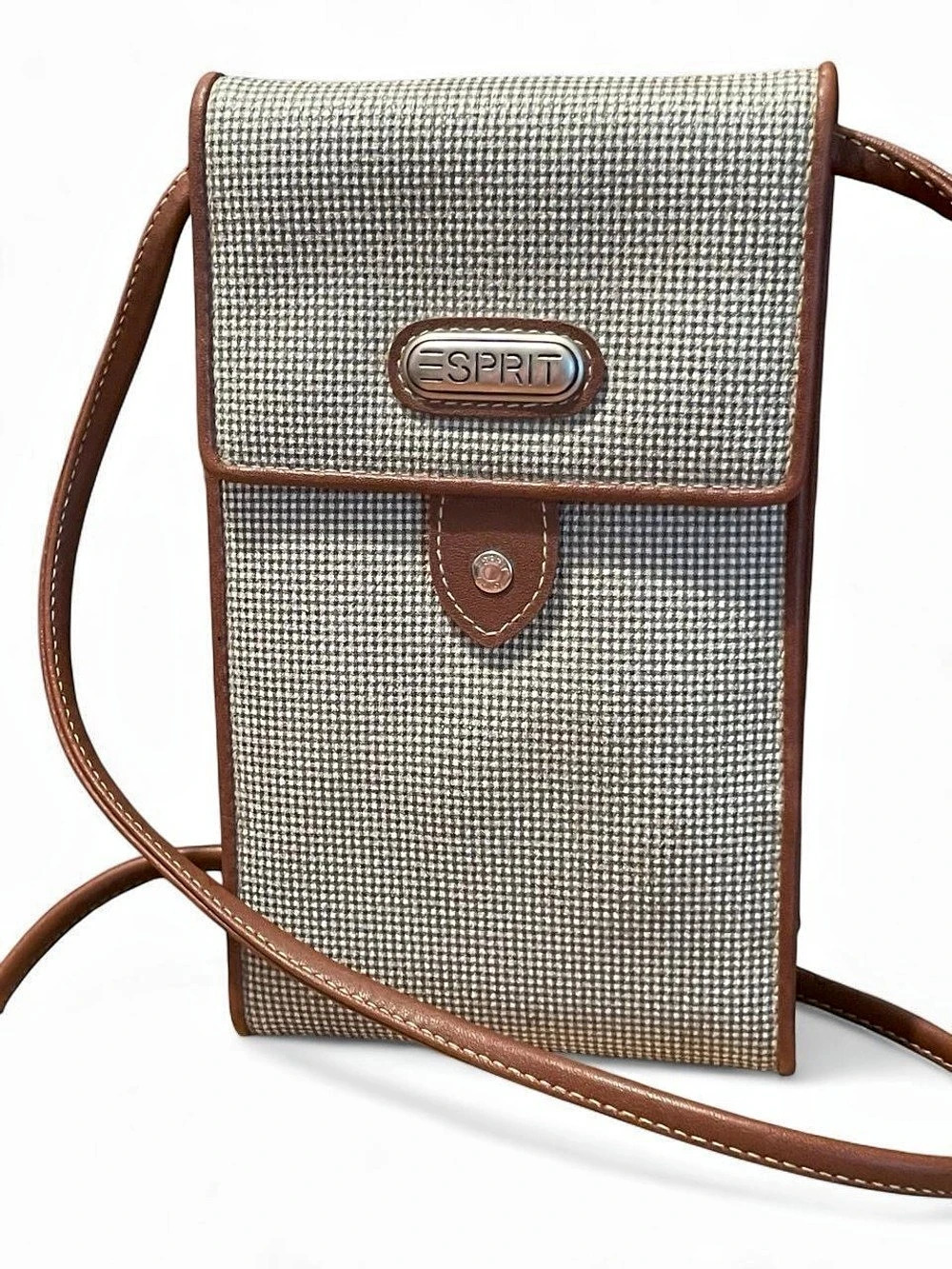 Esprit Checkered Crossbody Bag in Brown & White